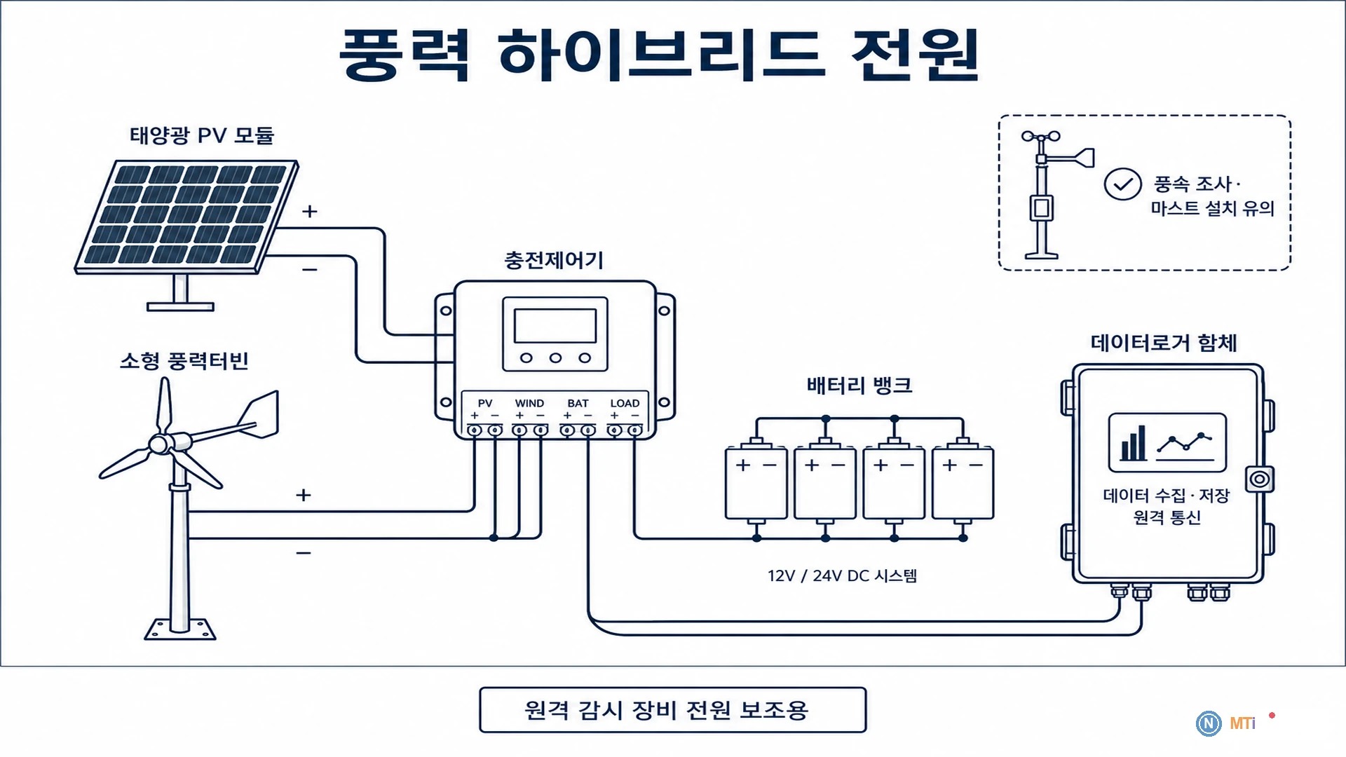 풍력 하이브리드 전원 - 태양광·풍력·공용 배터리