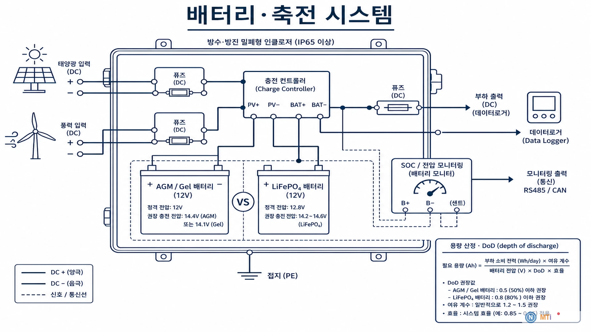 배터리·축전 시스템 - 용량·종류·DoD·모니터링