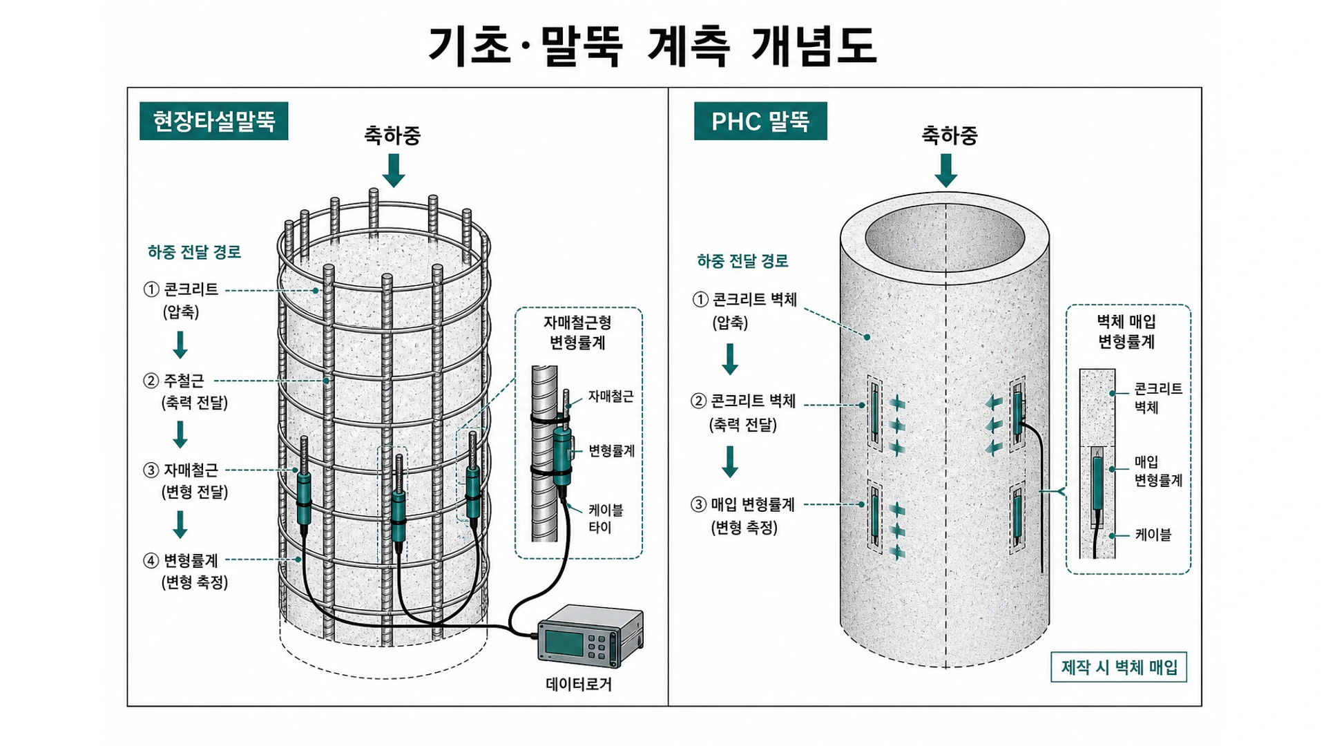 말뚝 축력·변형률 지중 단면도