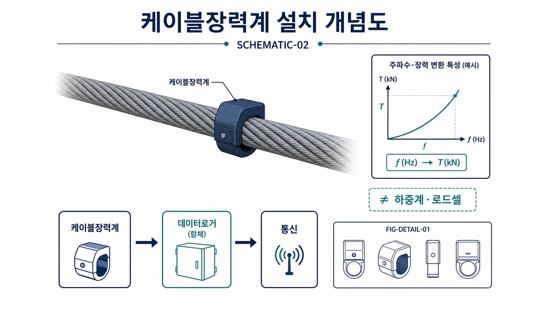 케이블장력계 설치 개념도 - 주케이블 주파수법 장력 측정