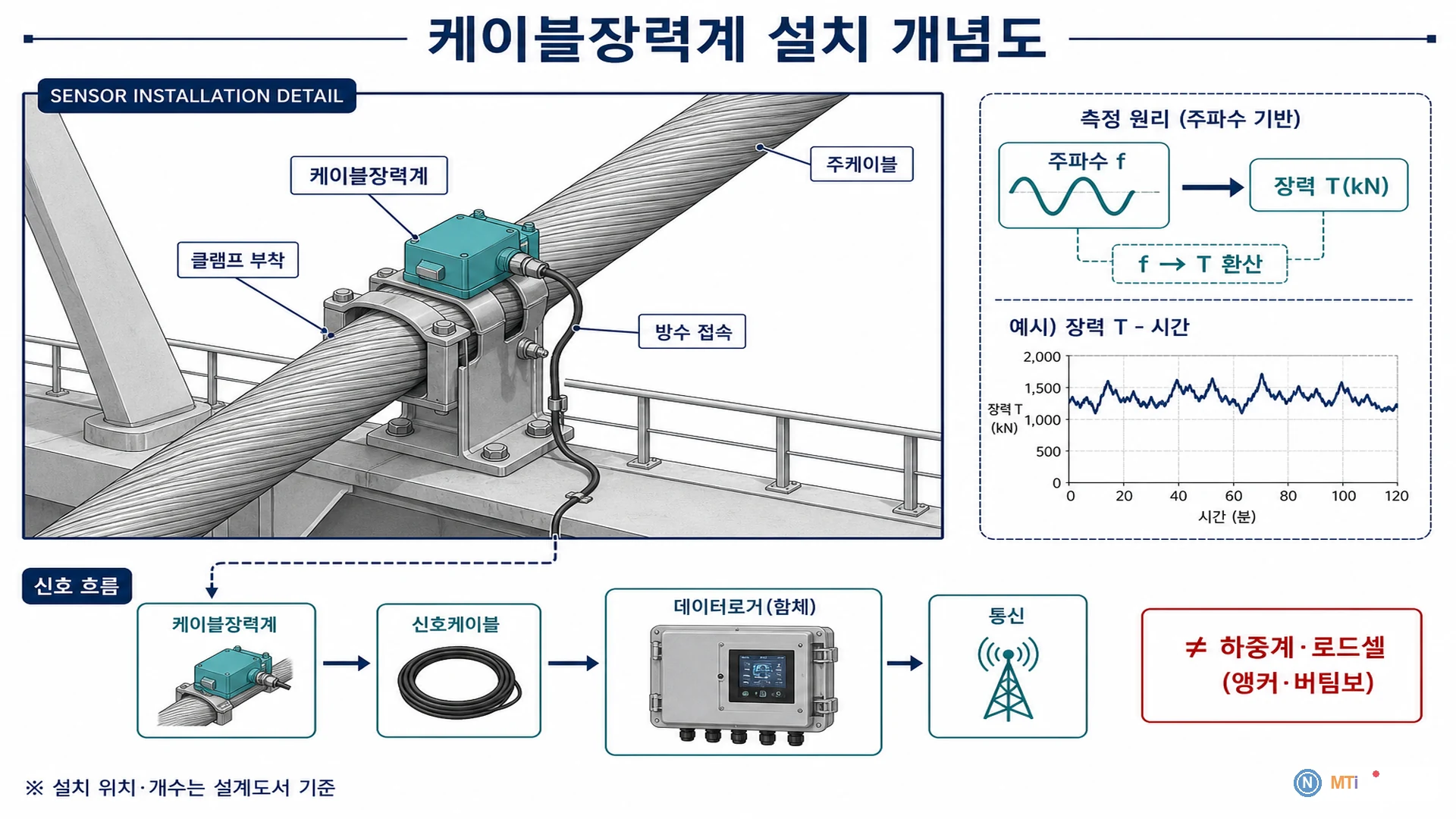 케이블장력계 설치 개념도 - 주케이블 주파수법 장력 측정